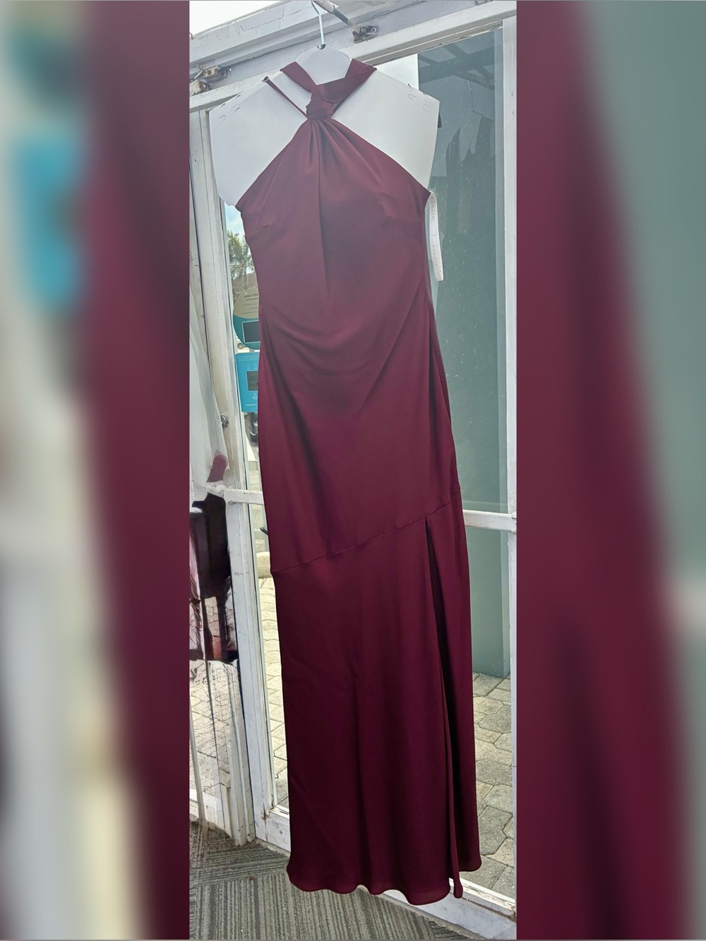 Azazie Burgundy Halter Maxi Dress